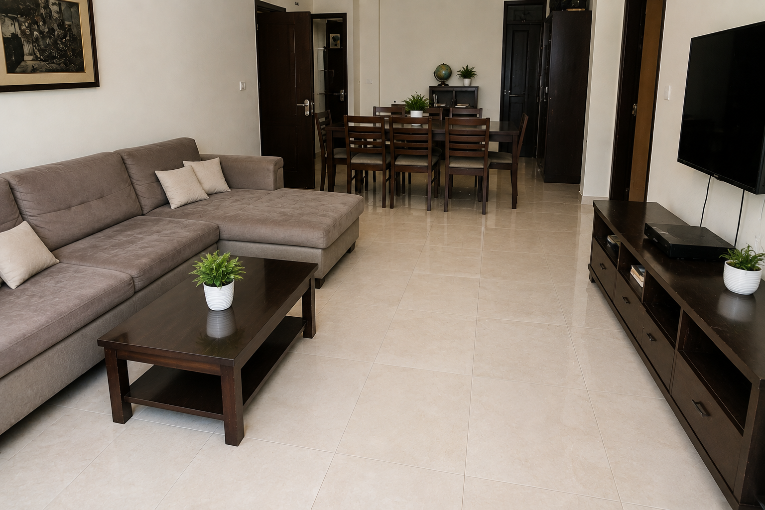 A spacious living room after deep cleaning